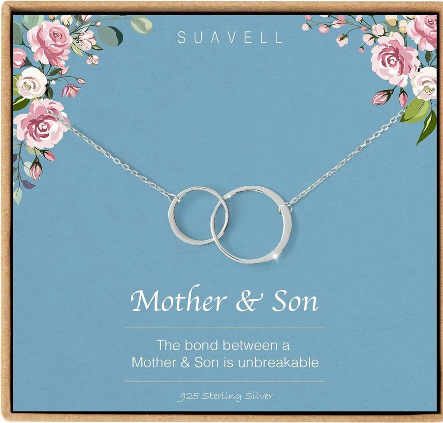 Necklaces | Suavell Suavell Mother Son Necklace. Sterling Silver Double Circle Necklace For Women. Mothers Day Gifts From Son. Mother Son Gifts For Mom And Sentimental Mom Birthday Gifts. Interlocking Circle Necklace