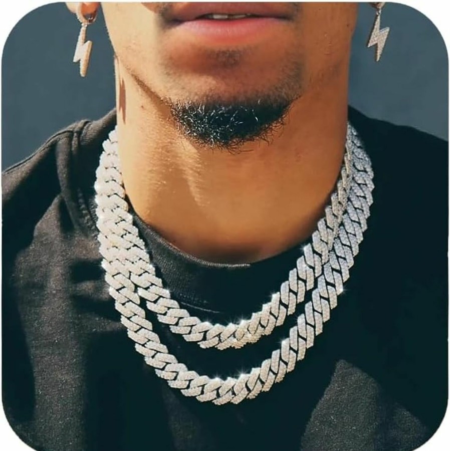 Necklaces | APaztip Mens Cuban Link Chain Silver/Gold 18'' 20'' 22'' 24'' Necklace Iced Out Thick Chain For Women Bling Diamond Cut Cuban Link Chains For Men Hip Hop Jewelry