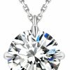 Necklaces | KRKC Krkc Moissanite Pendant Solitaire Necklace For Women, 0.5Ct/1Ct/2Ct/3Ct/4Ct Lab Created Diamond With Vvs1 Clarity D Color, Adjustable 14K White Gold Plated S925 Sterling Silver Chain For Anniversary Christmas Day Mother'S Day Valentines Gift