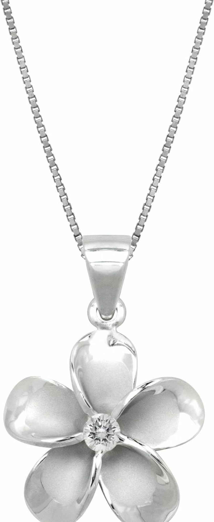 Necklaces | Honolulu Jewelry Company Honolulu Jewelry Company Sterling Silver Cz Plumeria Flower Nature Pendant Necklace With 18\" Box Chain