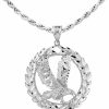 Necklaces | Animal Kingdom Animal Kingdom .925 Sterling Silver 2-1/3\" Patriotic Usa American Eagle With Olive Wreath Peace Round Pendant Necklace - Choice Of Chain Length