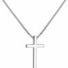 Necklaces | SanThree Santhree Pure Titanium Cross Necklace For Men 3Mm Square Box Rolo Chain, Durable Skin Friendly Solid Titanium Round Link Cross Chain For Women Valentines Day Birthday Gift 23.62 Inch