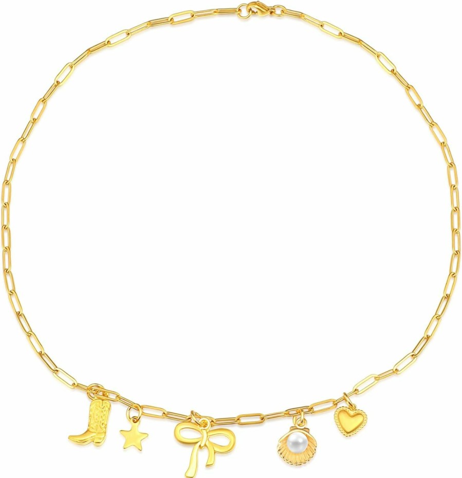 Necklaces | UniIdeal Uniideal Bow Coastal Cowgirl Charm Necklace Dainty Gold Bow Choker Bowknot Chain Necklace Bow Jewelry Gift For Women Girls