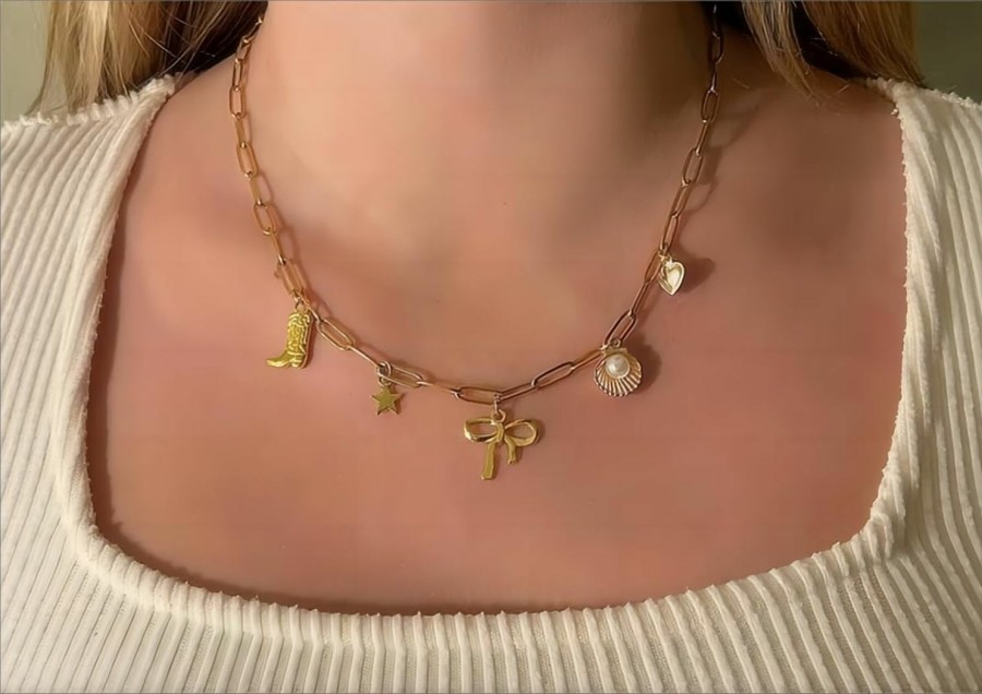 Necklaces | UniIdeal Uniideal Bow Coastal Cowgirl Charm Necklace Dainty Gold Bow Choker Bowknot Chain Necklace Bow Jewelry Gift For Women Girls