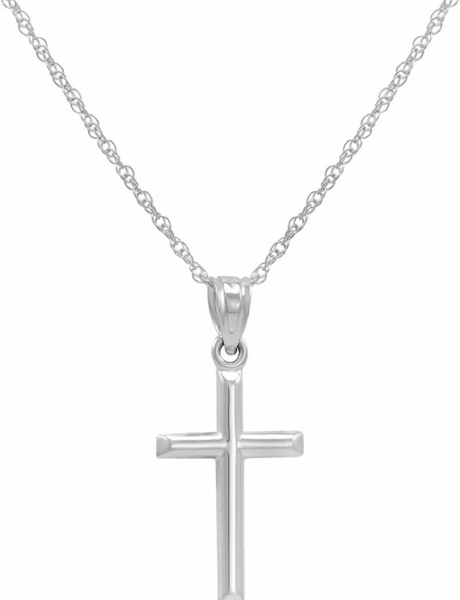 Necklaces | Amanda Rose Collection Amanda Rose Collection 14K White Gold Petite Cross Pendant Necklace On A 14K White Gold Chain (18 Or 20 Inch)