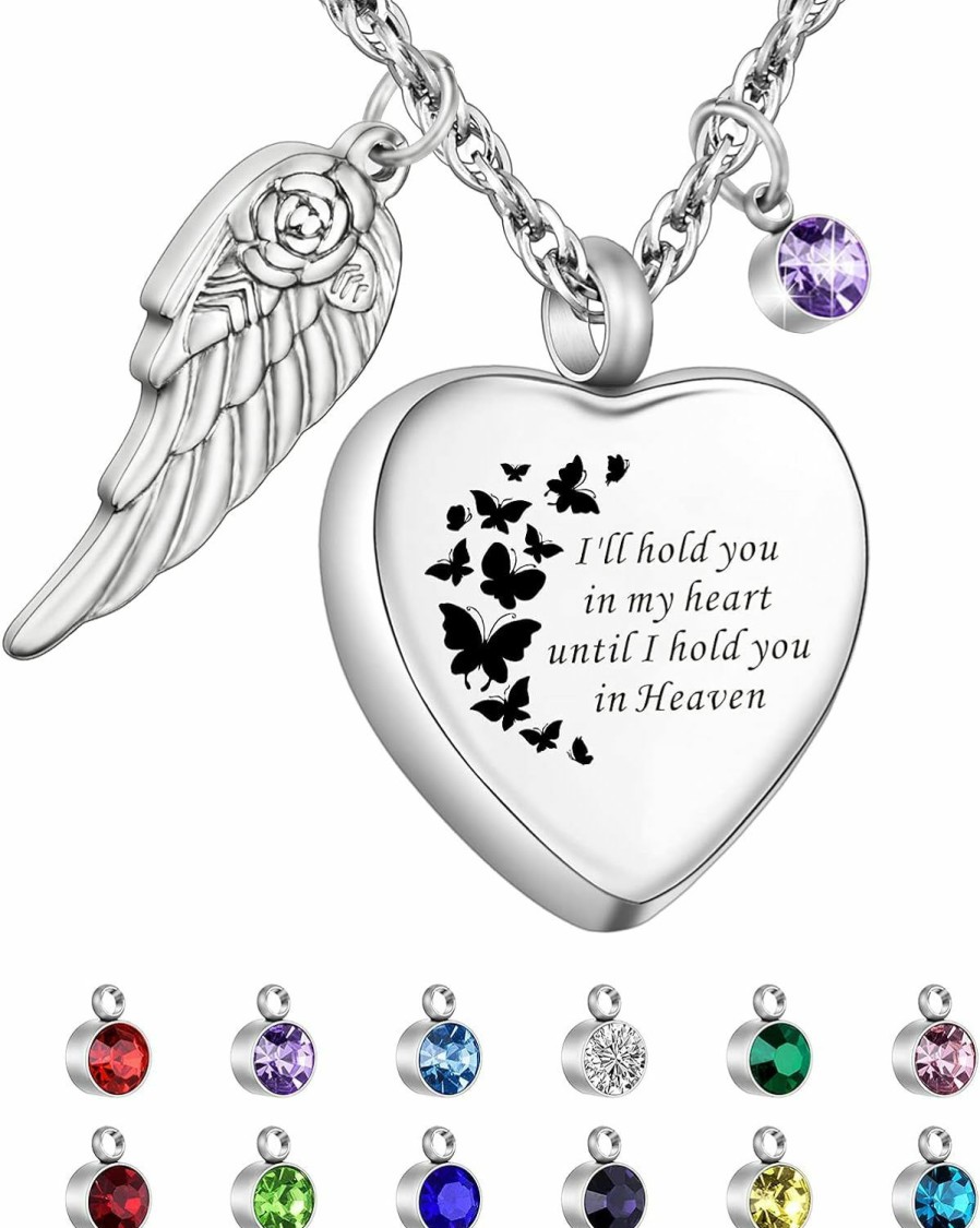 Necklaces | XIUDA Xiuda Heart Cremation Jewelry For Ashes Urn Necklace With Birthstones Ash Necklace Memorial Cremation Necklaces For Women-I'Ll Hold You In My Heart Until I Hold You In Heaven