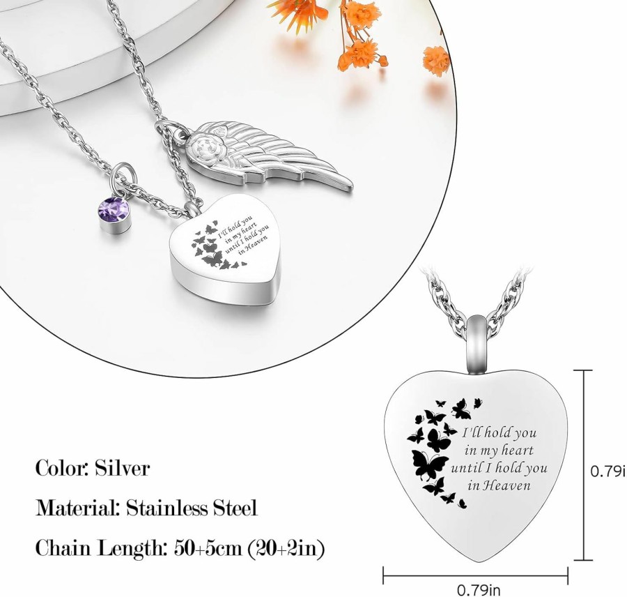 Necklaces | XIUDA Xiuda Heart Cremation Jewelry For Ashes Urn Necklace With Birthstones Ash Necklace Memorial Cremation Necklaces For Women-I'Ll Hold You In My Heart Until I Hold You In Heaven