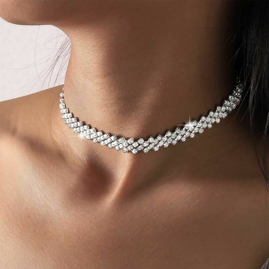 Necklaces | JONKY Jonky Rhinestone Chokers Silver Choker Necklacecrystal Necklaces Sparkly Neck Jewelry Prom Accessories For Women And Girls