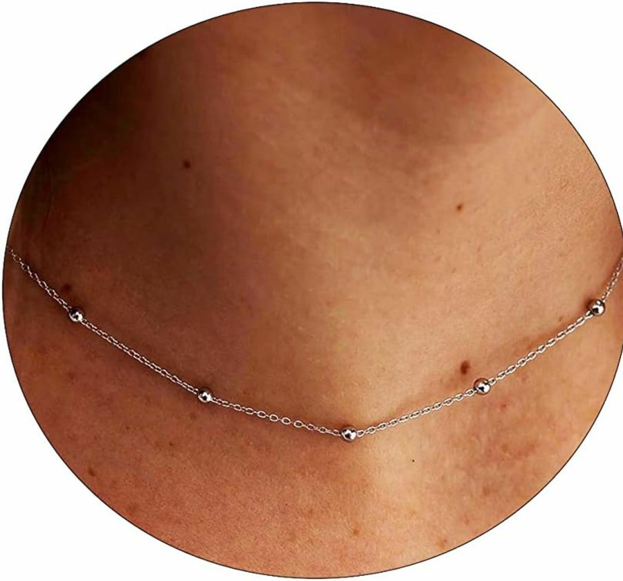 Necklaces | BERISO Beriso 14K Gold/Silver Plated Satellite Choker Shining Dots Station Box Chain 3 Blue Beads Sparkle Chain Necklace Open Hearts Open Stars Link Chain Exquisite Jewelry Gifts For Women Mom