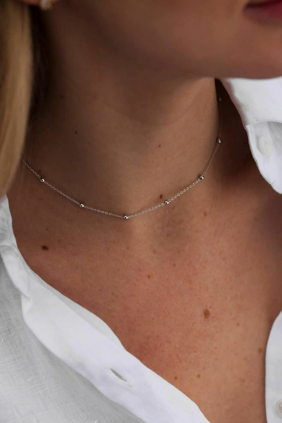 Necklaces | BERISO Beriso 14K Gold/Silver Plated Satellite Choker Shining Dots Station Box Chain 3 Blue Beads Sparkle Chain Necklace Open Hearts Open Stars Link Chain Exquisite Jewelry Gifts For Women Mom