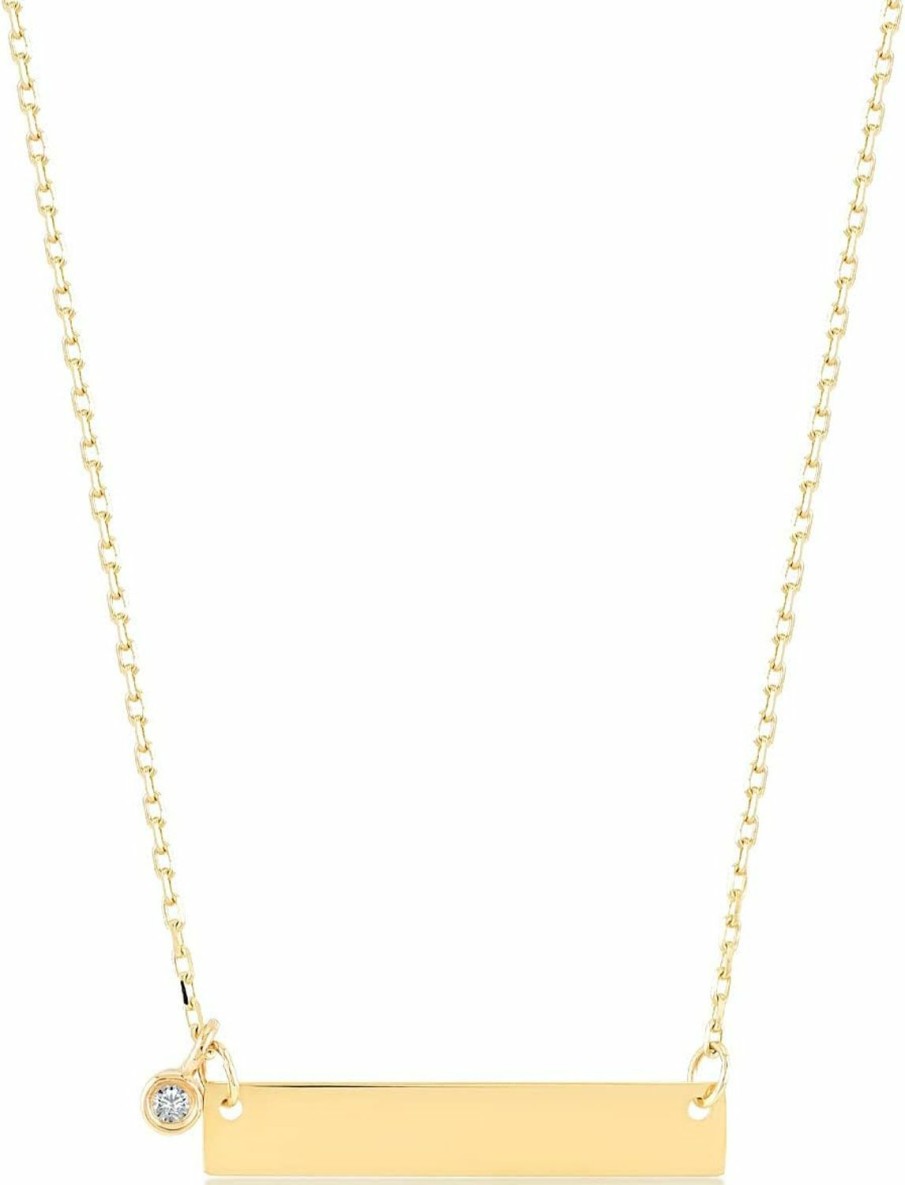 Necklaces | GELIN Gelin 14K Solid Gold Bar Necklace With Diamond | 14K Gold Pendant Necklace For Women, 18\"