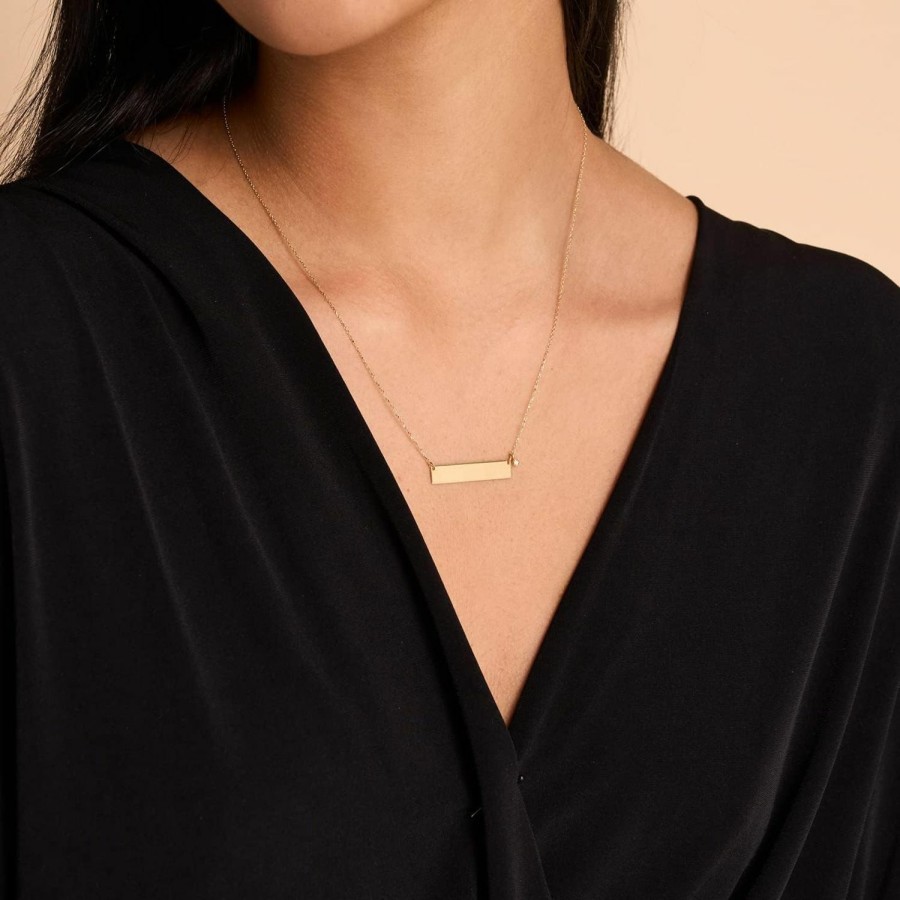 Necklaces | GELIN Gelin 14K Solid Gold Bar Necklace With Diamond | 14K Gold Pendant Necklace For Women, 18\"