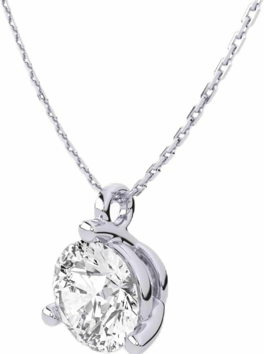 Necklaces | Carbon Atelier Carbon Atelier Igi Certified 1 Carat Lab Grown Diamond Round Solitaire Pendant Necklace For Women - 14K White Gold Necklace (I-J, Vs1-Vs2, 1.00 Cttw) - 3-Prong Martini - 18 Inch Chain Lobster Claw