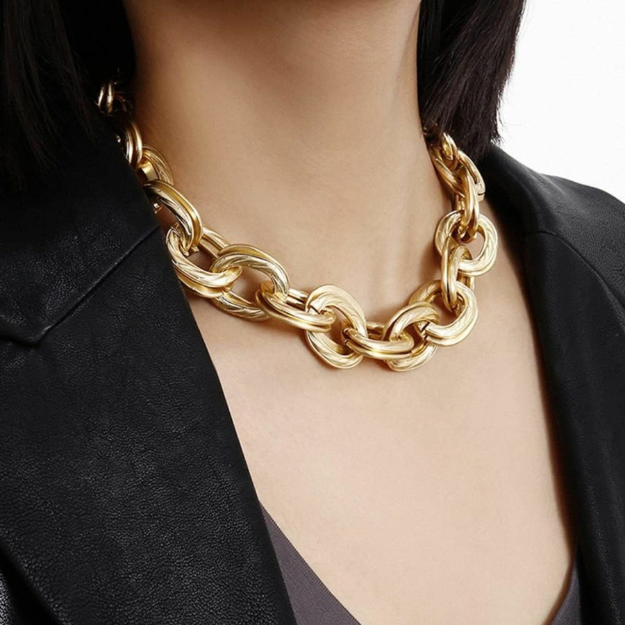 Necklaces | Octwine Octwine Dainty O Link Necklace Gold Chunky Choker Cuban Statement Thick Link Collar Chain Punk Hip-Hop Trendy Jewelry For Women And Girls