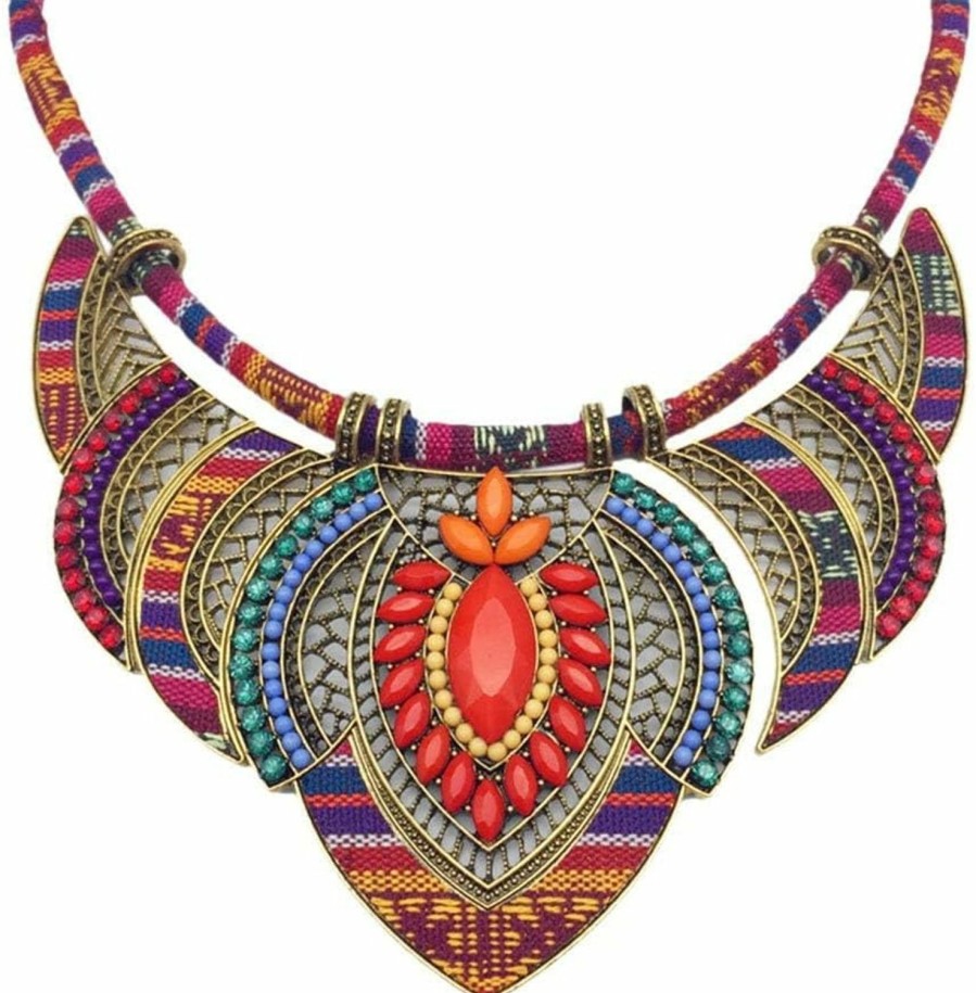 Necklaces | YAZILIND Yazilind Ethnic Style Chunky Colorful Collar Festival Tribal Beaded Bib Choker Costume Necklace