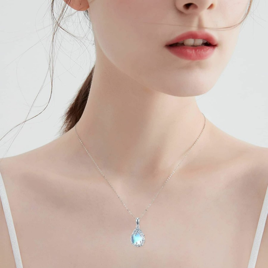 Necklaces | SVODEA Svodea Teardrop Moonstone Necklace For Women,925 Sterling Silver Created Water-Shaped Moonstone Cage Filigree Necklaces,Anniversary Birthday Jewelry Gift For Girls Mom Daughter Wife,18''-20''