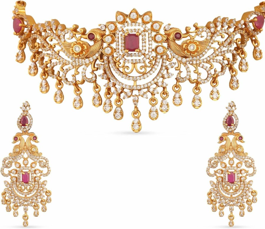 Necklaces | TARINIKA Tarinika Antique Gold Plated Anuradha Choker Set With Peacock Design - Indian Jewelry Sets For Women | Perfect For Ethnic Occasions | Traditional Indian Choker Jewelry Set | 1 Year Warranty*