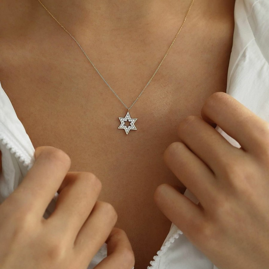 Necklaces | GELIN Star Of David Necklace In 14K Solid Gold | Jewish Star Pendant Necklace In 14K Gold | Celestial Jewelry, 18\"