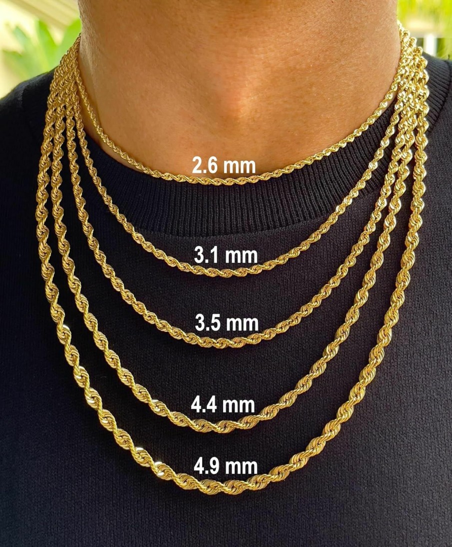 Necklaces | JEWELHEART Jewelheart 14K And 10K Real Gold Rope Chain - 2.6Mm 3.1Mm 3.5Mm 4.4Mm 4.9Mm Diamond Cut Twist Link Chain For Men - Dainty Yellow Gold Pendant Necklace For Women 16" 18" 20" 22" 24"