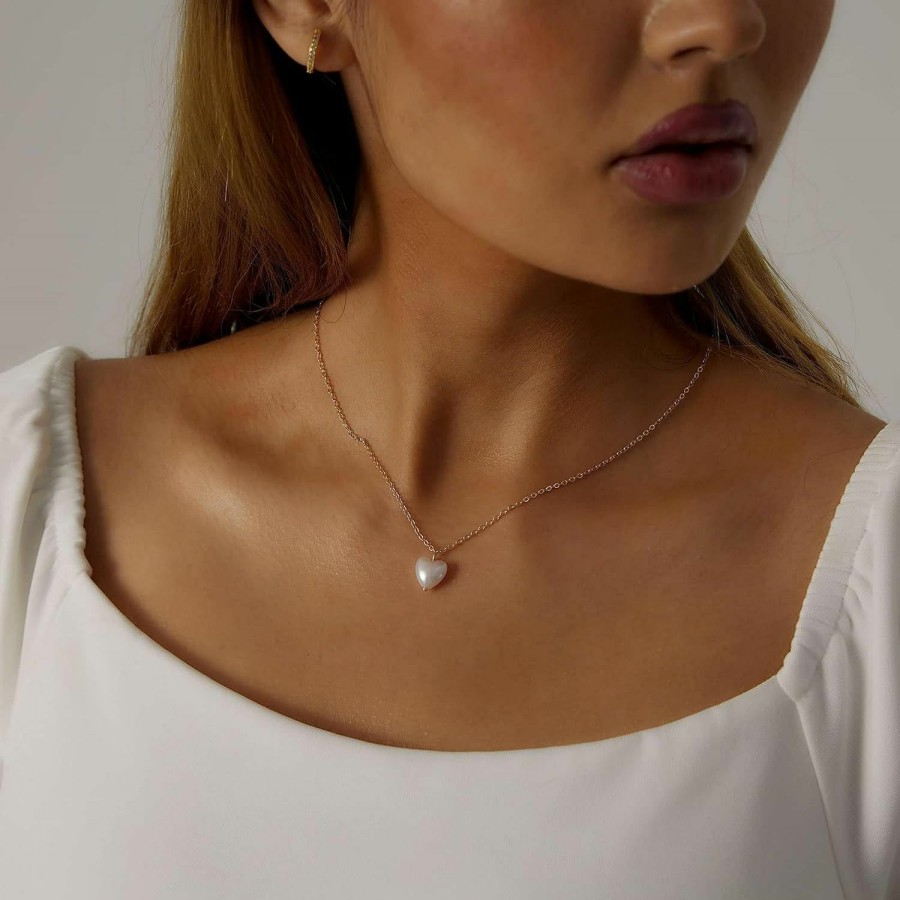 Necklaces | Kyerlyn Kyerlyn Dainty Pearl Pendant Necklaces For Women 14K Gold Plated Handmade Layered Pearl Chain Necklace Delicate Layered Pearl Necklace Everyday Jewelry Gift