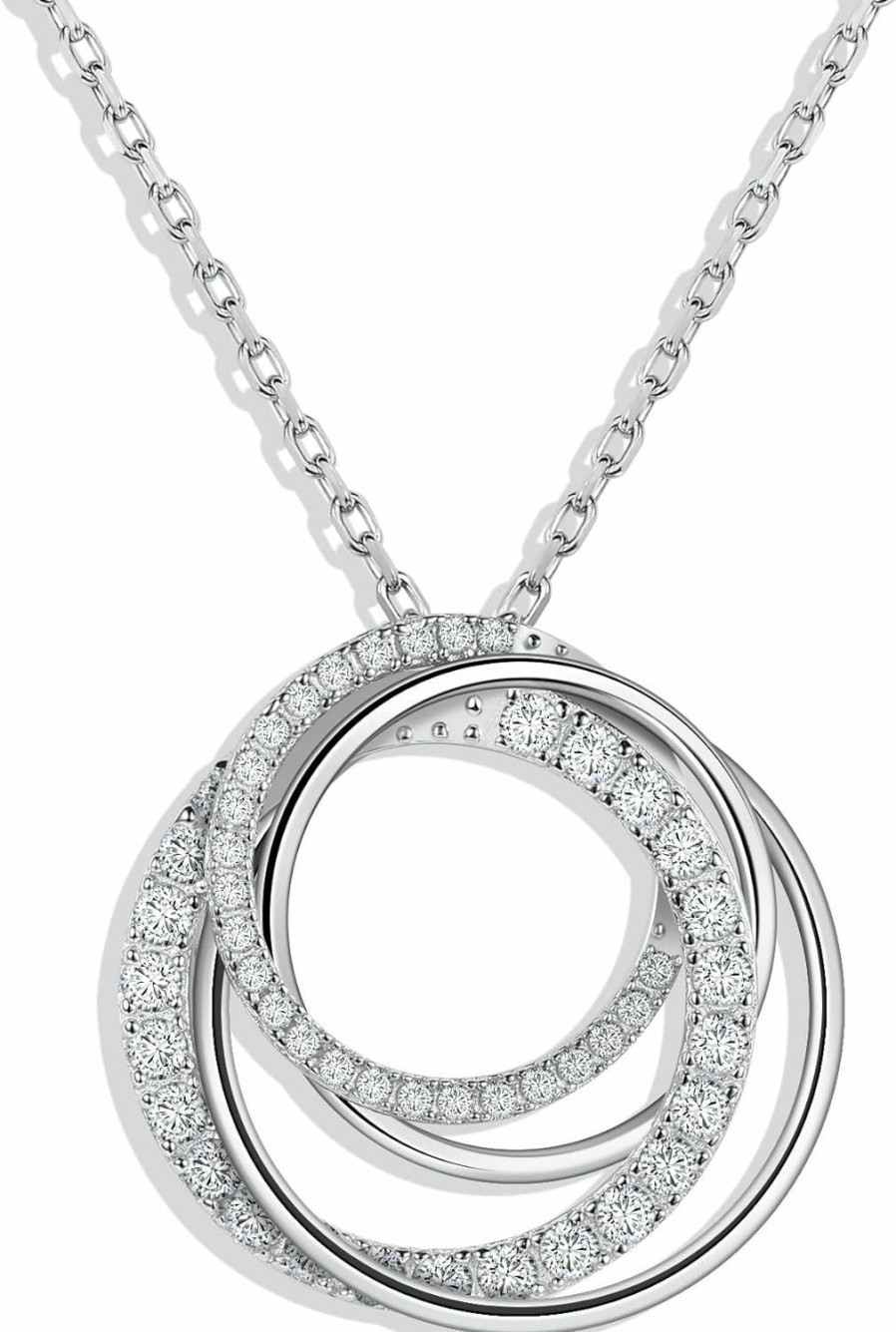 Necklaces | Ladylike Ladylike Moissanite Interlocking Circle Pendant Necklace For Women 925 Sterling Silver Chain Lab Created Diamond 4 Generations Necklace Anniversary Valentine'S Day Gifts For Her