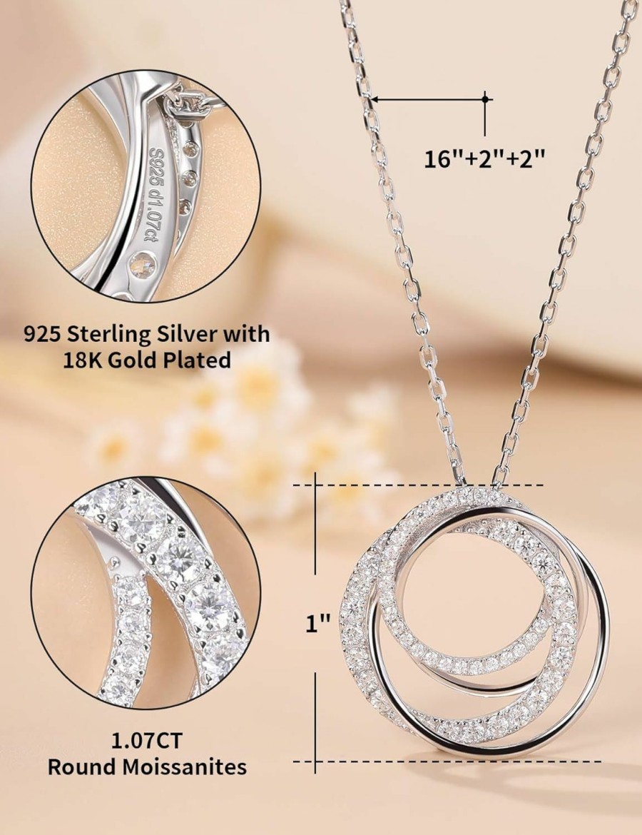 Necklaces | Ladylike Ladylike Moissanite Interlocking Circle Pendant Necklace For Women 925 Sterling Silver Chain Lab Created Diamond 4 Generations Necklace Anniversary Valentine'S Day Gifts For Her