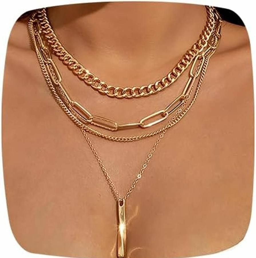 Necklaces | ANYILVTULI Anyilvtuli Muayouaum Bar Necklaces For Women Gold Layered Choker Necklaces For Men Link Chain Necklaces