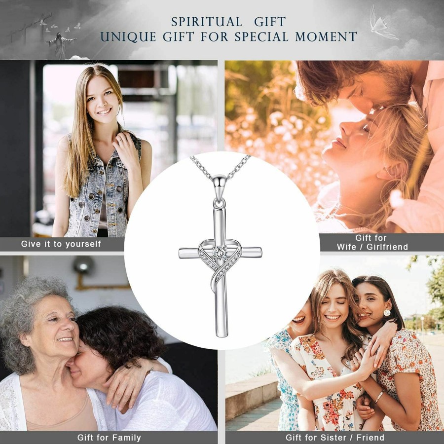 Necklaces | AmorAime Amoraime 925 Sterling Silver Cross Necklace For Women Large Gold Cross Dainty Birthstone Faith Heart Necklaces For Birthday, Graduation Or Mother'S Day