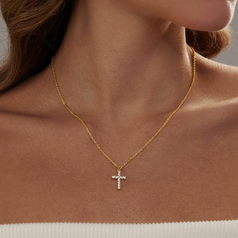 Necklaces | Zeffy Zeffy Cross Necklace For Women, 18K Gold/Silver Plated Tiny Cross Pendant Necklace Simple Layered Cross Necklaces For Girls Gold Jewelry For Women