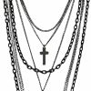 Necklaces | DragonWeave Dragonweave Jewelry Deluxe Gothic Crosses Retro 80 Madonna Multilayer Black & Gunmetal Chain Long Multi Strand Necklace