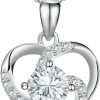 Necklaces | VENETI Veneti Necklace For Women, Love Heart Pendant, Sterling Silver 925, Moissanite Diamond