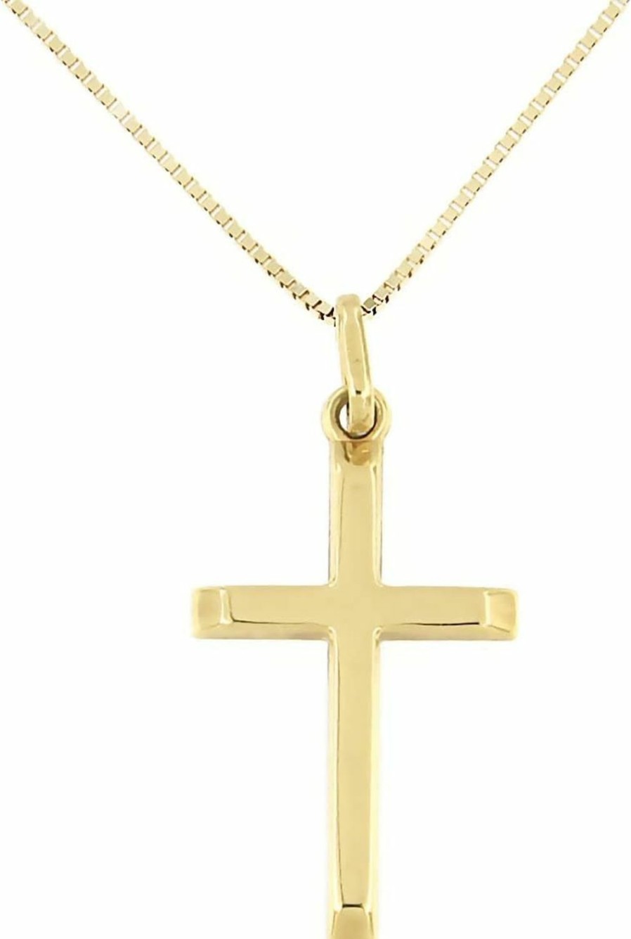 Necklaces | forme di Lucchetta Lucchetta - 14 Karat Gold Cross, Small Religious Pendant Necklace With 18 Inch Box Gold Chain, 14K Solid Cross Adjustable Necklaces For Womens Girls Baby, Italian Religious Gifts Fine Jewelry