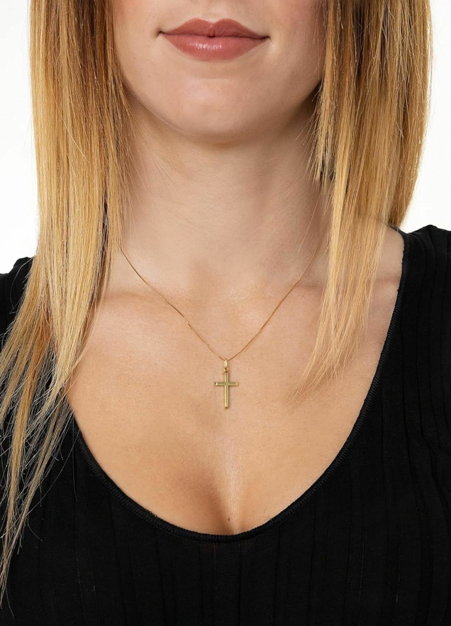 Necklaces | forme di Lucchetta Lucchetta - 14 Karat Gold Cross, Small Religious Pendant Necklace With 18 Inch Box Gold Chain, 14K Solid Cross Adjustable Necklaces For Womens Girls Baby, Italian Religious Gifts Fine Jewelry