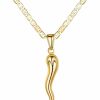 Necklaces | Barzel Barzel 18K Gold Plated Flat Marina Chain With Italian Horn Necklace Cornicello - Made In Brazil