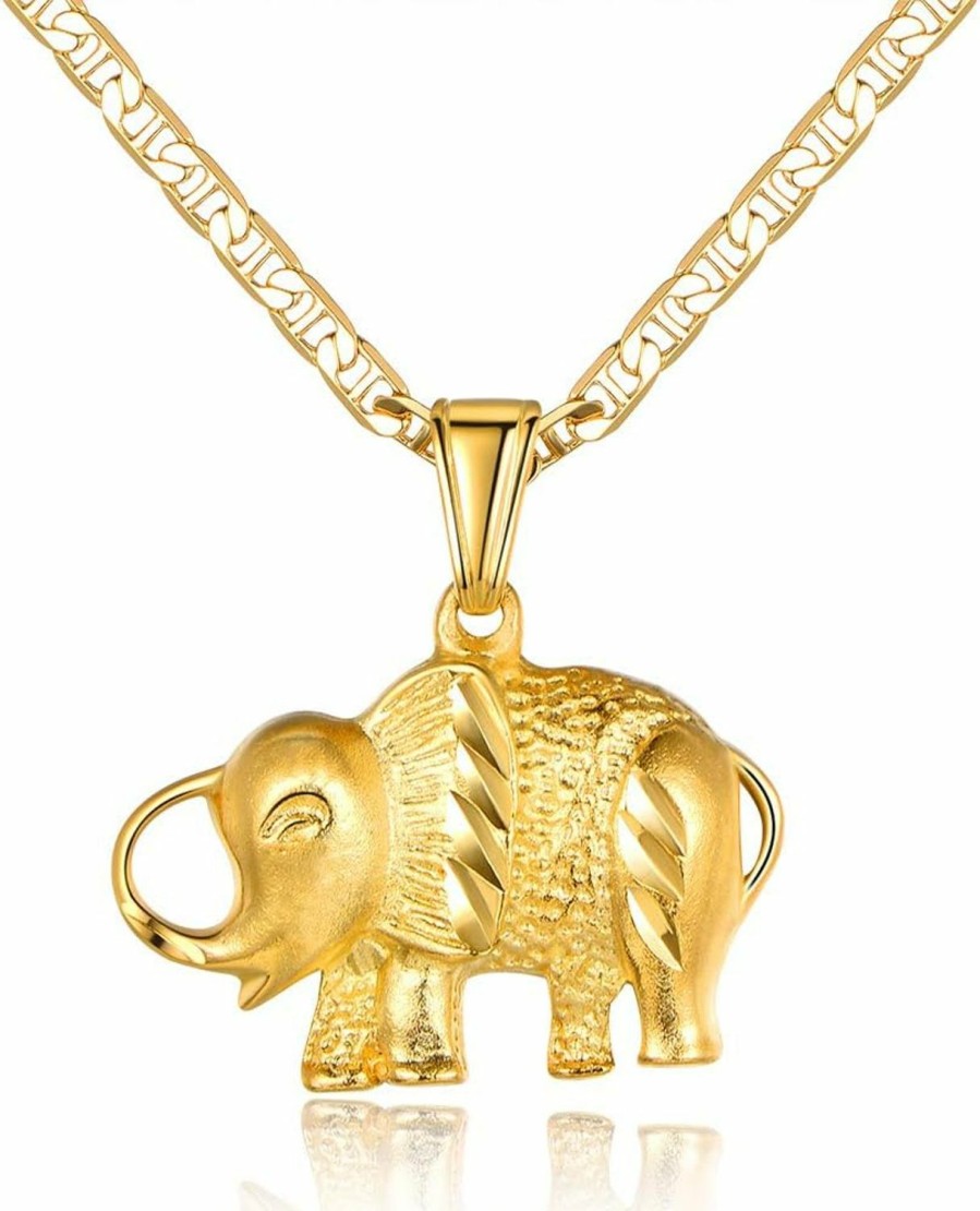 Necklaces | Barzel Barzel 18K Gold Plated Elephant Necklace With Flat Marina Chain Made In Brazil