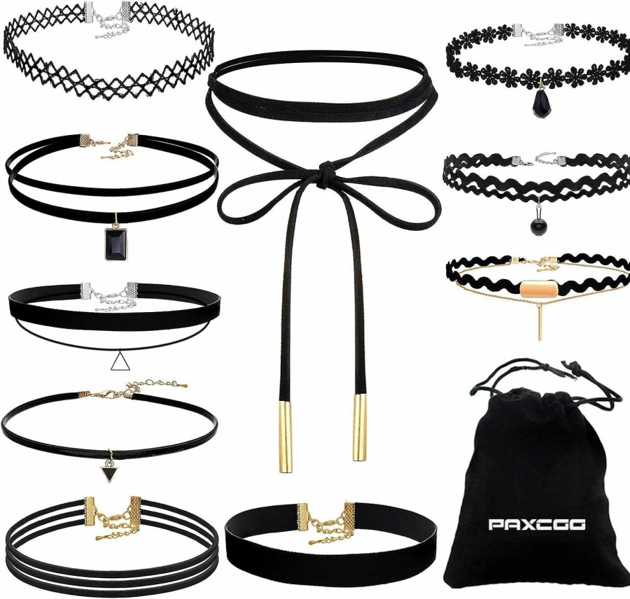 Necklaces | PAXCOO Paxcoo 10Pcs Black Velvet Choker Necklaces With A Stroage Bag For Women Girls