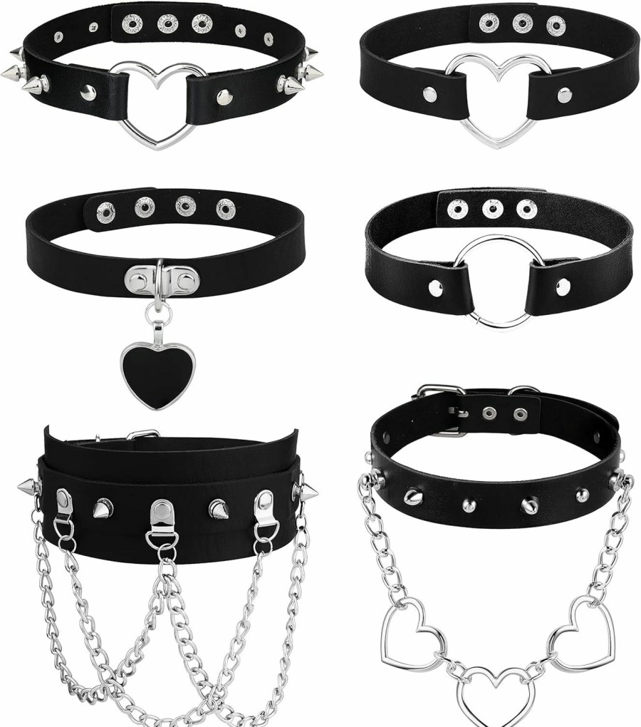 Necklaces | HAIAISO Haiaiso 6-9Pcs Leather Choker Black Punk Goth Choker Necklace Love Heart Spiked Choker Adjustable Pu Choker Collar For Women Girls