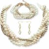 Necklaces | S SUSANN S Susann Costume Layered Twisted Gold Pearl Necklace Choker Chunky Glass Statement Pearl Necklace And Earring Set, Good Gift For Women Faux Pearl Necklace Set Imitation Pearl Necklace And Earring