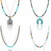 Necklaces | Huquary Huquary 8 Pcs Western Necklaces Western Jewelry For Women Turquoise 4 Turquoise Boho Necklaces And 4 Cowgirl Beaded Choker