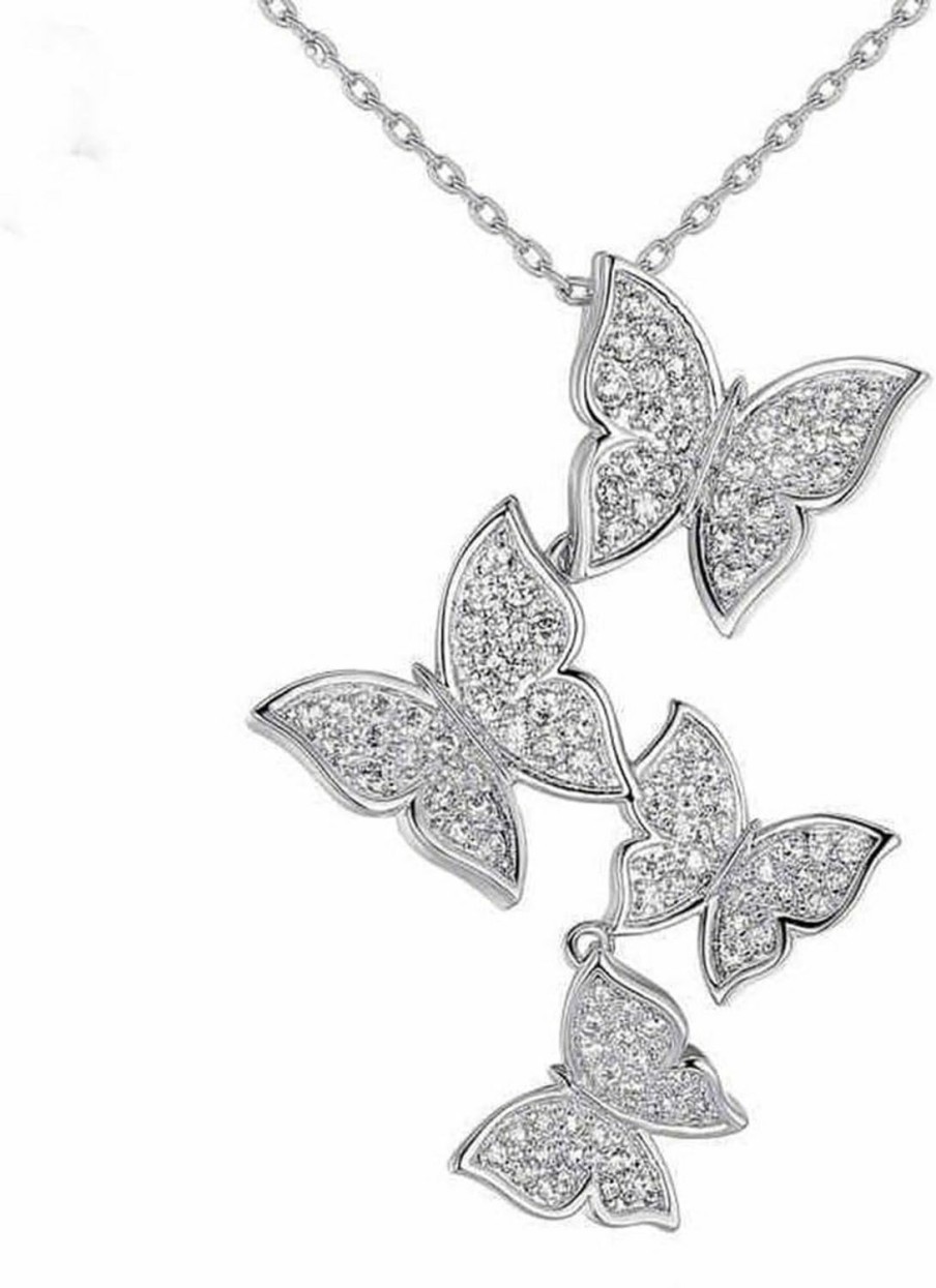 Necklaces | XINSHUN Xinshun Real 925 Sterling Silver Long Zircon Butterfly Necklaces Pendant Fashion Sterling Silver Jewelry Statement Chain Necklace For Women Ladies Girls Gifts