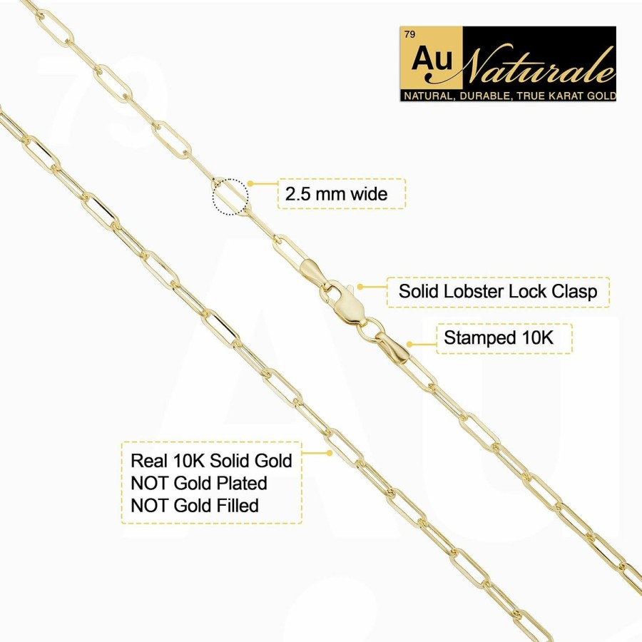 Necklaces | Au Naturale Au Naturale 10K Yellow Gold 2.5 Mm Paperclip Link Chain Necklace For Women (16, 18, 20, 24, 30 Or 36 Inch)