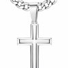 Necklaces | Besteel Besteel 925 Sterling Silver Cross Necklace For Men Women 5Mm Big Beveled Edge Men'S Stainless Steel Diamond Cut Durable Cuban Link Chain Curb Chain Crucifix Cross Pendant Necklace Jewelry Gifts 16-30 Inches