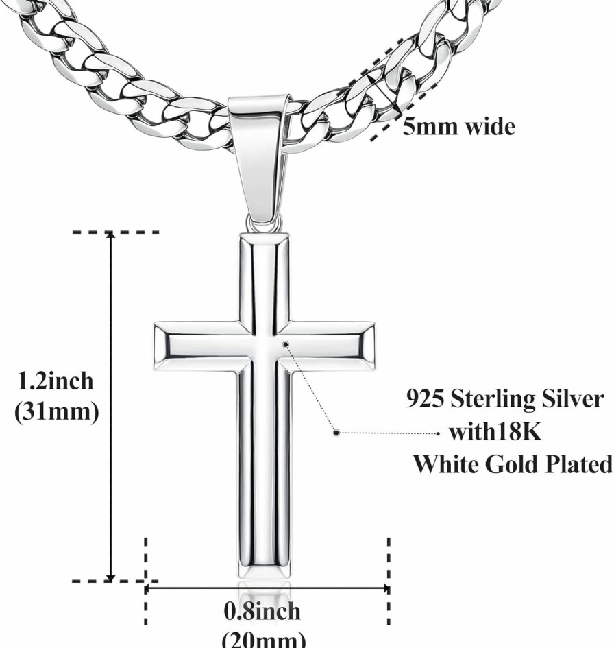 Necklaces | Besteel Besteel 925 Sterling Silver Cross Necklace For Men Women 5Mm Big Beveled Edge Men'S Stainless Steel Diamond Cut Durable Cuban Link Chain Curb Chain Crucifix Cross Pendant Necklace Jewelry Gifts 16-30 Inches