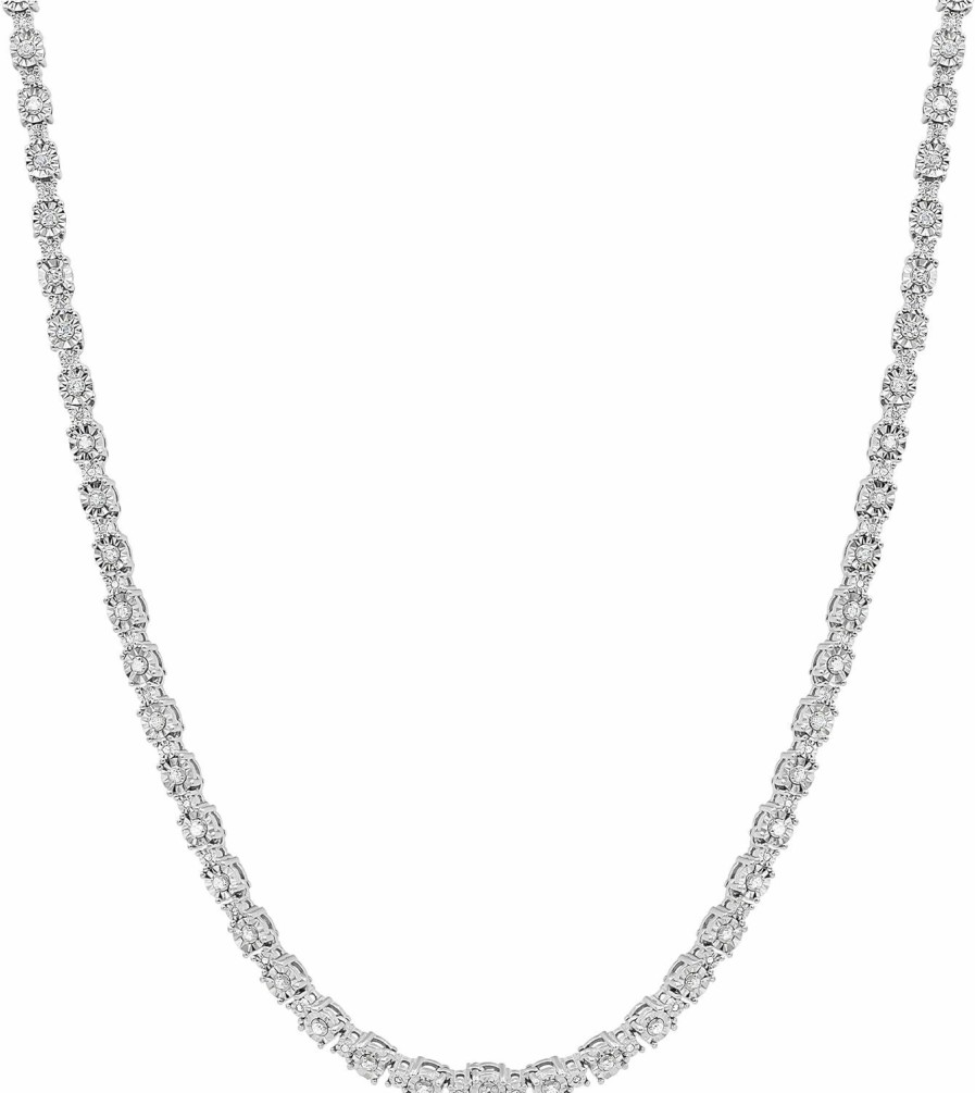 Necklaces | La4ve Diamonds La4Ve Diamonds Tennis Necklaces For Women - 1.00 Carat Illusion Set Round-Cut Diamond Tennis Necklace (J-K, I2-I3) In Sterling Silver | Fine Jewelry For Her| Gift Box Included