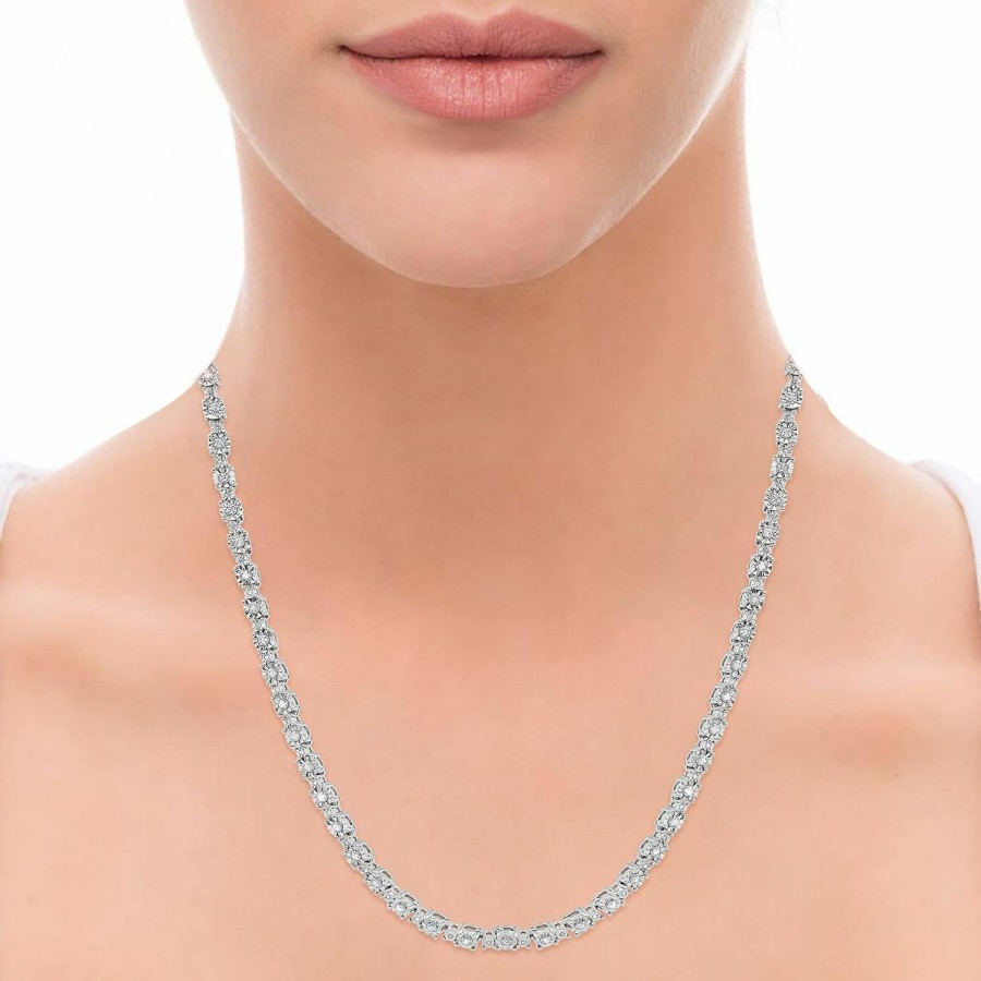 Necklaces | La4ve Diamonds La4Ve Diamonds Tennis Necklaces For Women - 1.00 Carat Illusion Set Round-Cut Diamond Tennis Necklace (J-K, I2-I3) In Sterling Silver | Fine Jewelry For Her| Gift Box Included