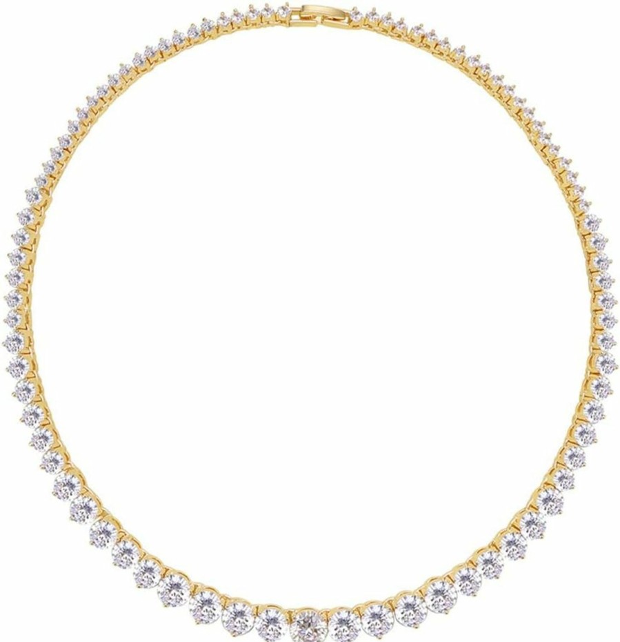 Necklaces | Lavencious Lavencious Tennis Aaa Cz Necklace Bridal Evening Party Bling Gold Plated Statement Jewelry 16" And 18\"