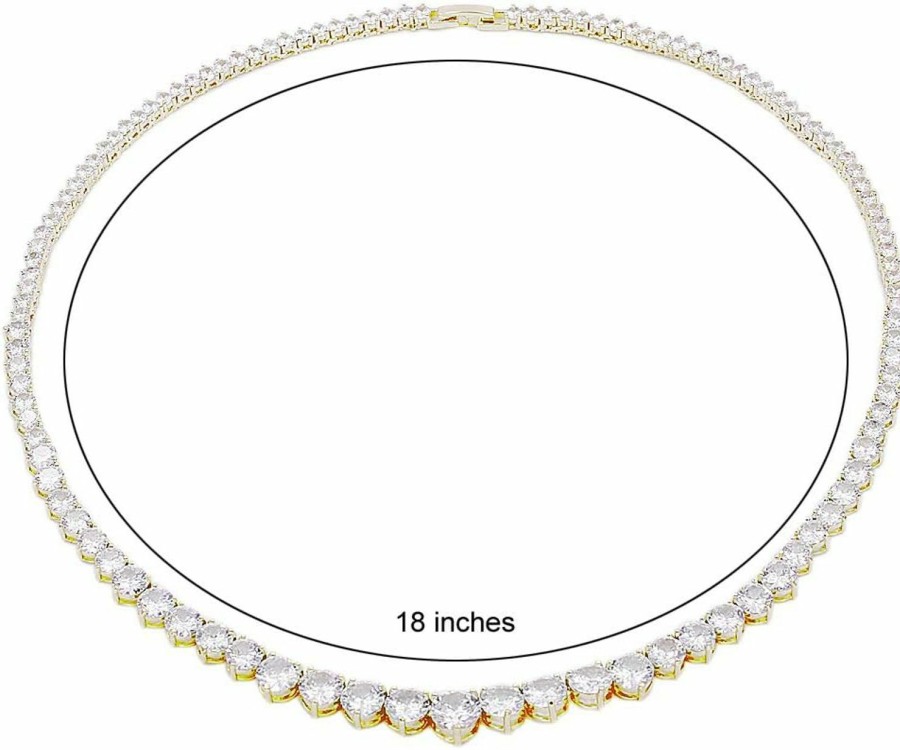 Necklaces | Lavencious Lavencious Tennis Aaa Cz Necklace Bridal Evening Party Bling Gold Plated Statement Jewelry 16" And 18\"