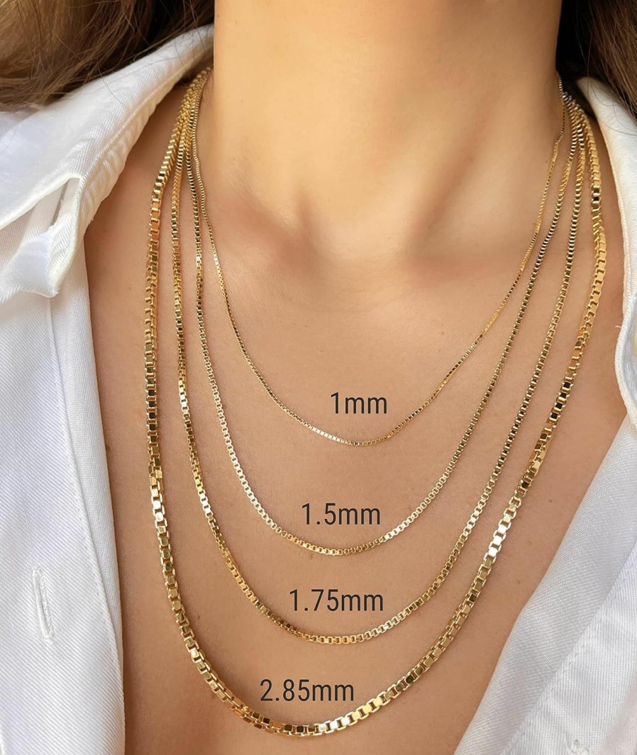 Necklaces | JEWELHEART 14K And 10K Real Gold Box Chain - 1Mm 1.5Mm 1.75Mm 2.85Mm Diamond Cut Gold Link Chain Necklace For Men - Dainty Yellow Gold Pendant Necklace For Women With Lobster Clasp 14" 16" 18" 20" 22" 24"