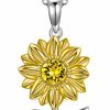 Necklaces | SISGEM Sisgem 14K Real Gold Sunflower Necklace For Women, You Are My Sunshine Gold Sunflower Pendant Necklace With Crystal Birthday Anniversary Jewelry Gifts For Mom, Wife, Girlfriend 16\"+2\"