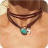 Necklaces | HUASAI Huasai Boho Necklaces For Women Brown Suede Choker Necklace For Women Trendy Boho Layered Leather Necklace Western Turquoise Necklace Boho Necklaces Jewelry